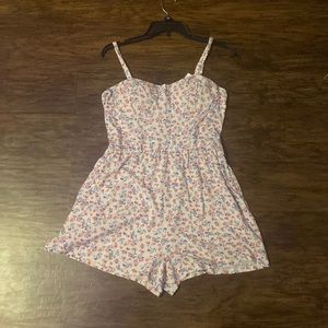 Floral red white and blue romper